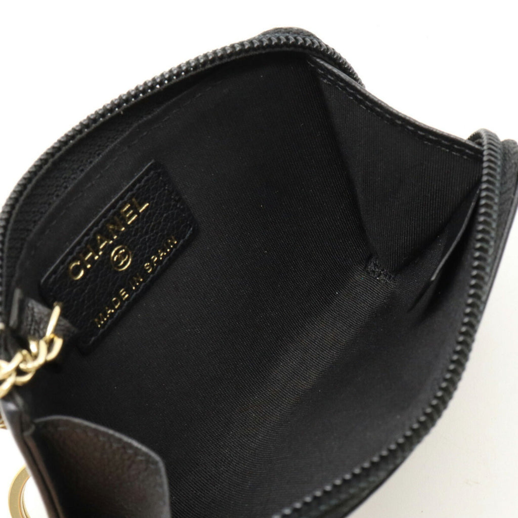 CHANEL Cocomark Coin Case Purse L-shaped Leather Black A68885