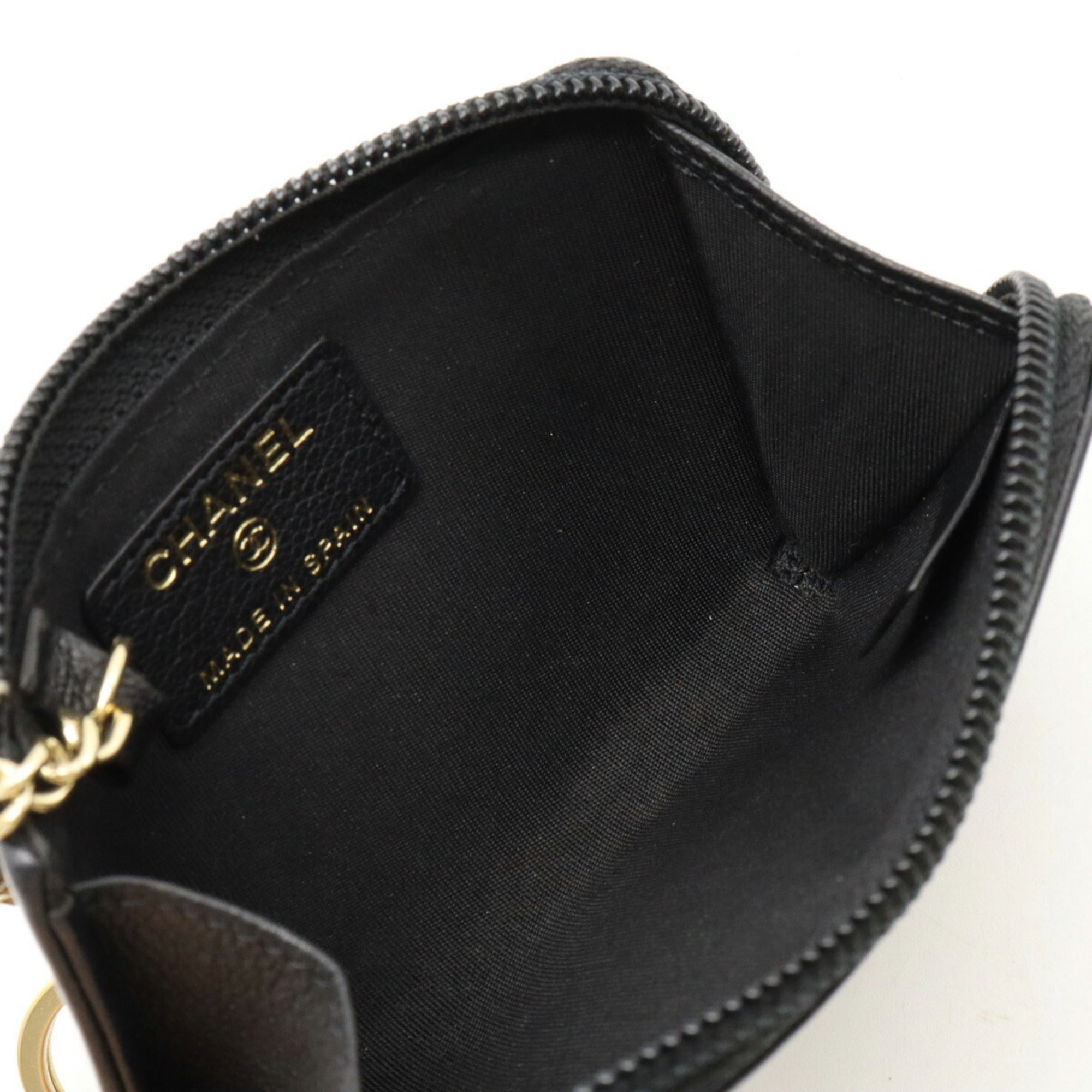 CHANEL Cocomark Coin Case Purse L-shaped Leather Black A68885
