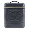 CHANEL Vanity Handbag Coco Mark Matte Caviar Skin Made in France Black Zipper Ladies