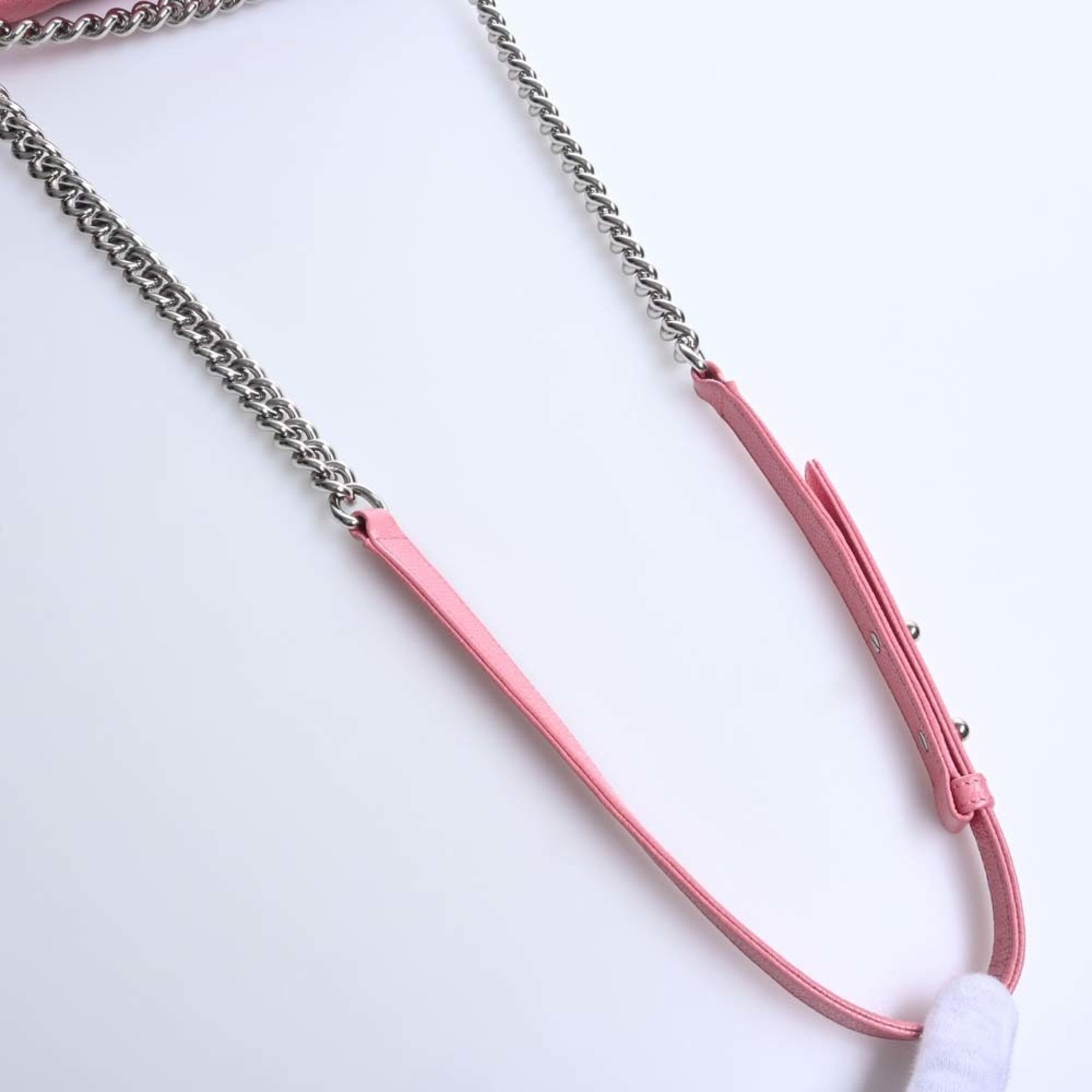 CHANEL Caviar Skin V Stitch Boy  Coco Mark Chain Shoulder Bag Pink Ladies
