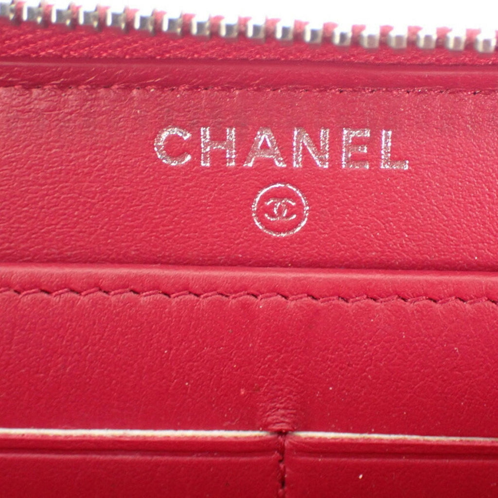 CHANEL here mark caviar skin round long wallet red 2