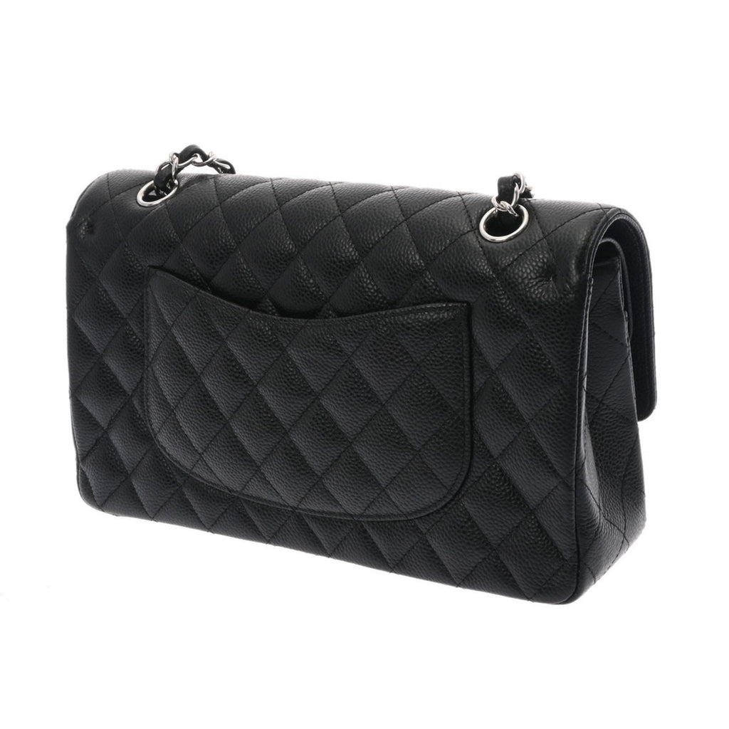 CHANEL matelasse W flap chain shoulder 25cm black A01112 ladies caviar skin bag