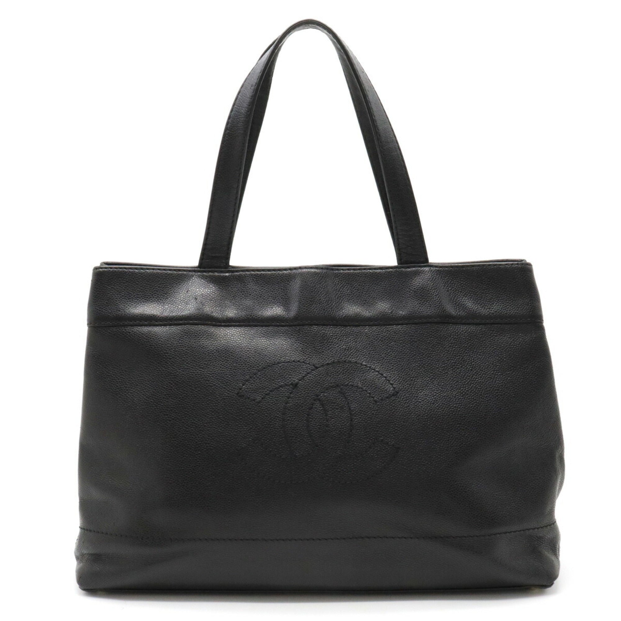 CHANEL Caviar Skin Coco Mark Tote Bag Shoulder Leather Black