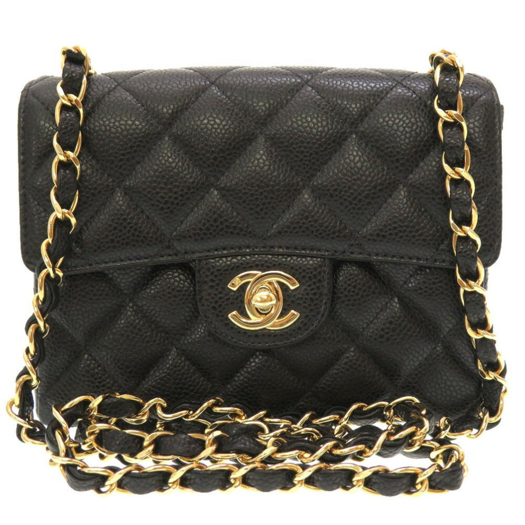 CHANEL Matelasse Caviar Skin Black No. 8 Gold Chain Shoulder Bag Coco Mark