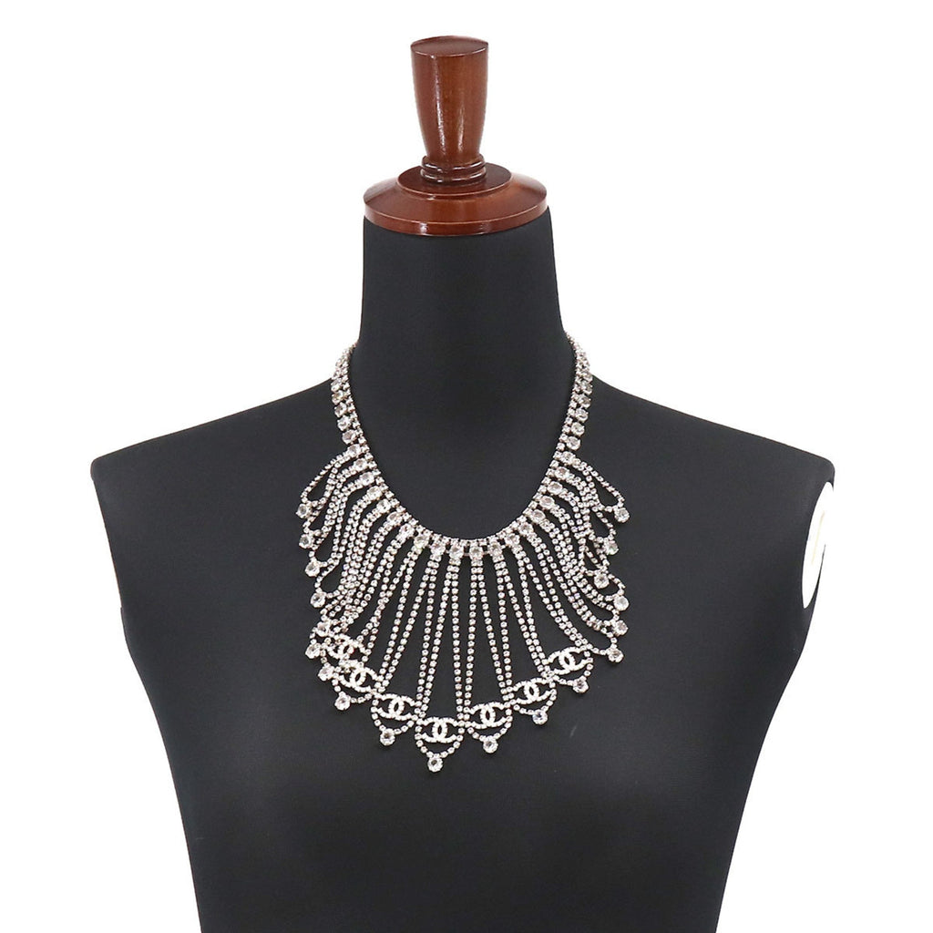 CHANEL Cocomark Necklace Rhinestone Silver B18S Accessories