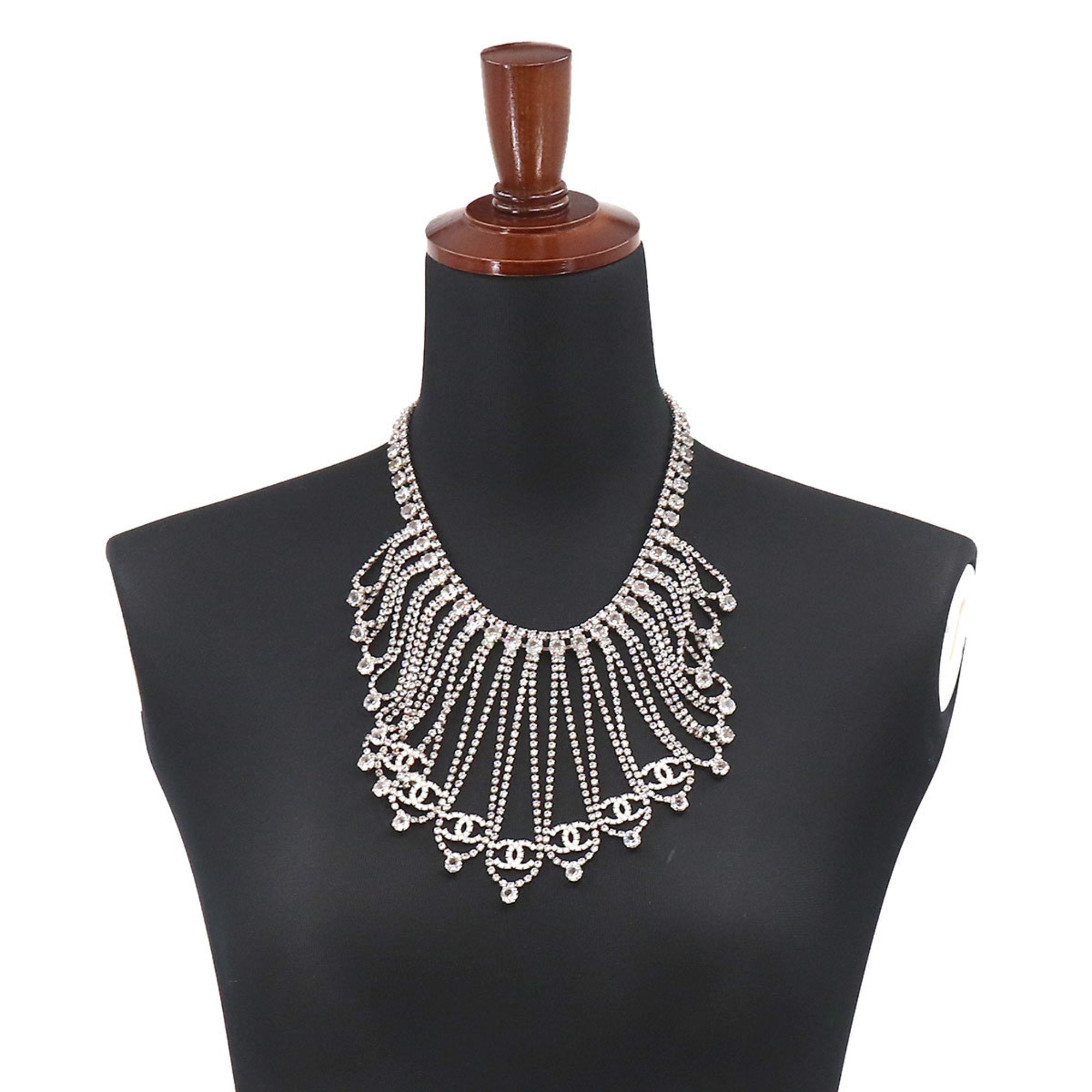 CHANEL Cocomark Necklace Rhinestone Silver B18S Accessories