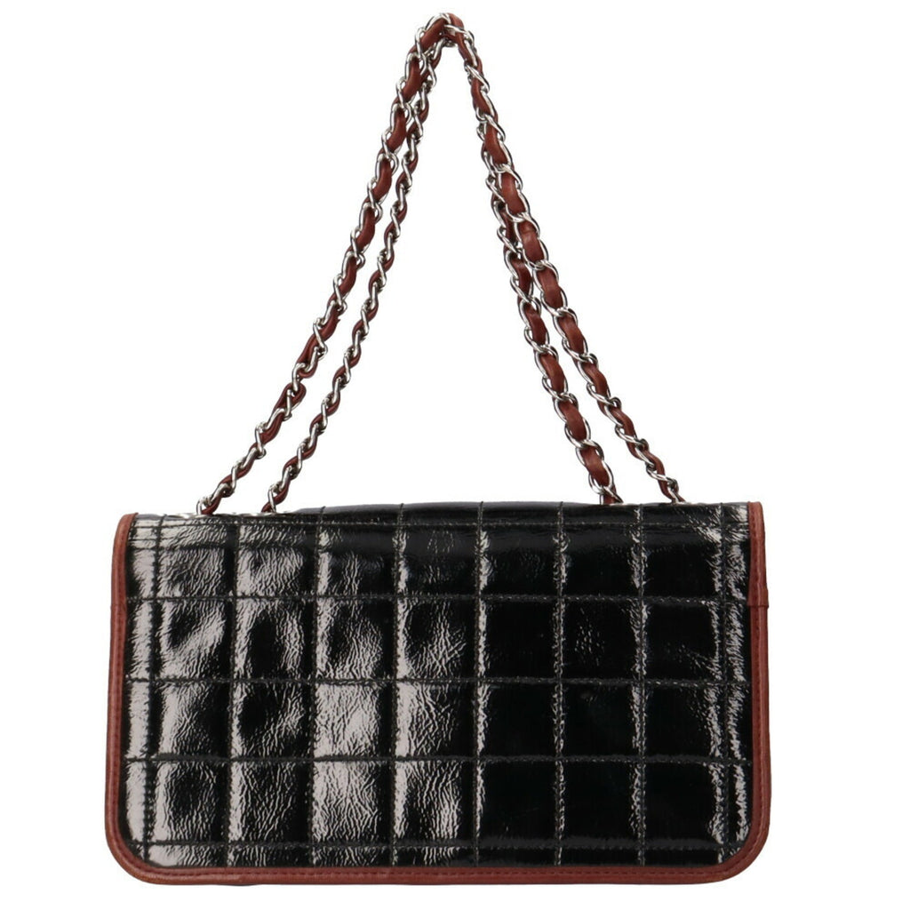 CHANEL chain shoulder chocolate bar bag patent leather black ladies