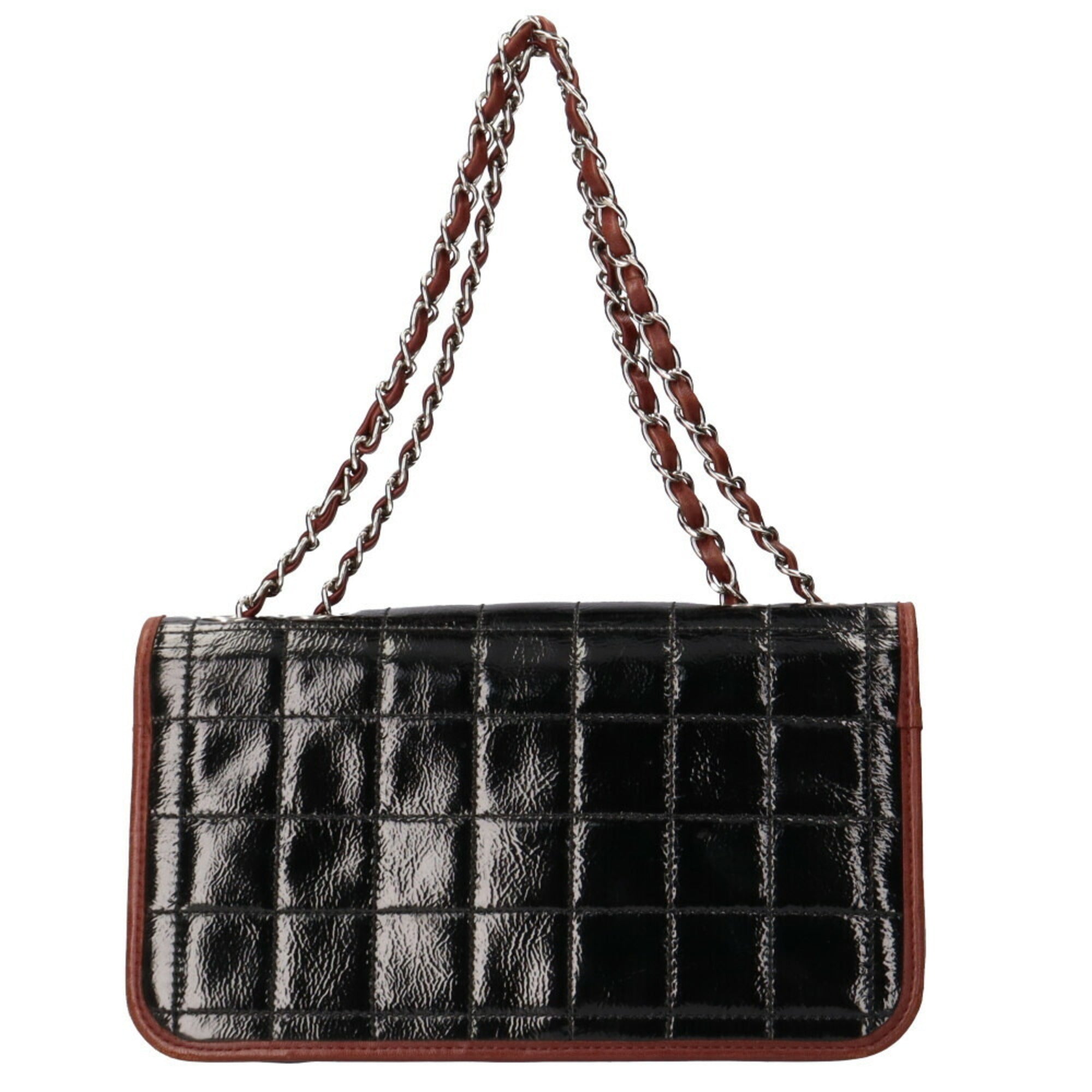 CHANEL chain shoulder chocolate bar bag patent leather black ladies