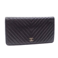 CHANEL Bifold Long Wallet V Stitch Women's Black Lambskin A31509 Coco Mark Leather