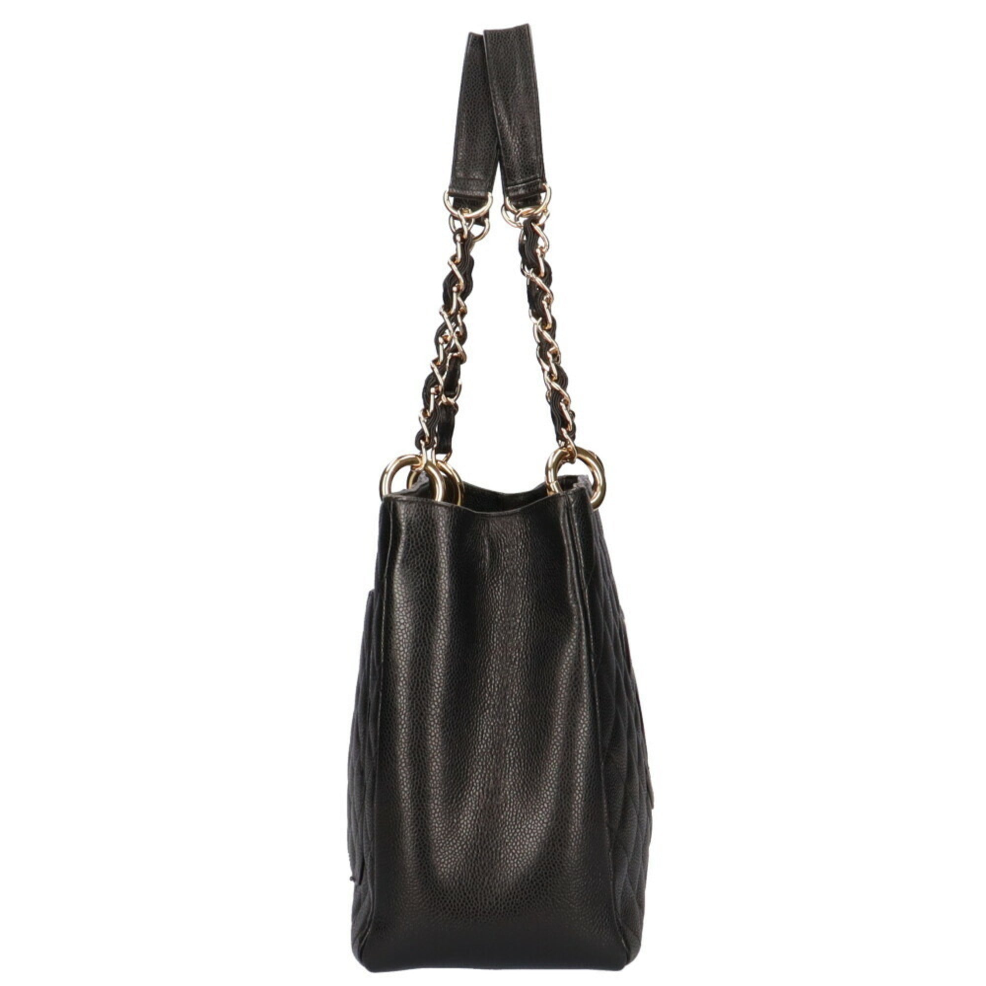 CHANEL chain shoulder bag caviar skin black ladies