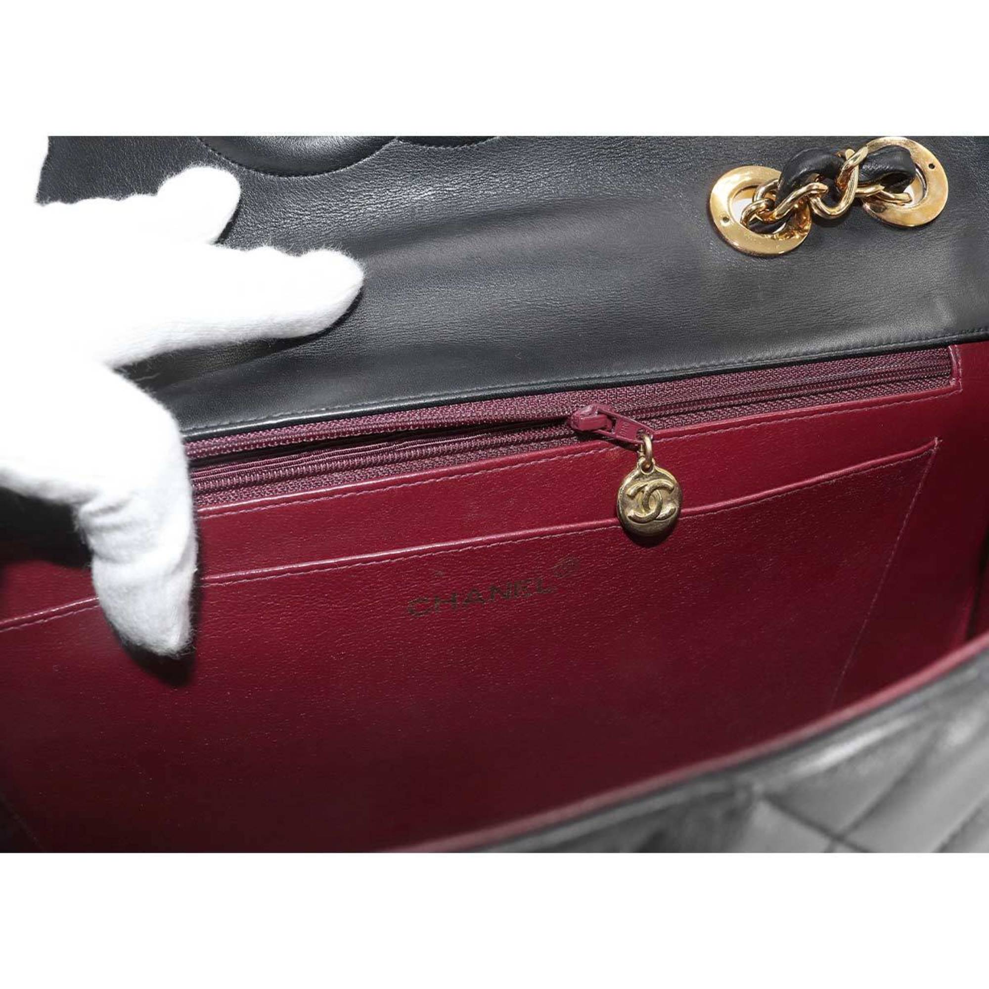 CHANEL Decamato Matelasse 34 Chain Shoulder Bag Leather Black A01094 Vintage Gold Hardware