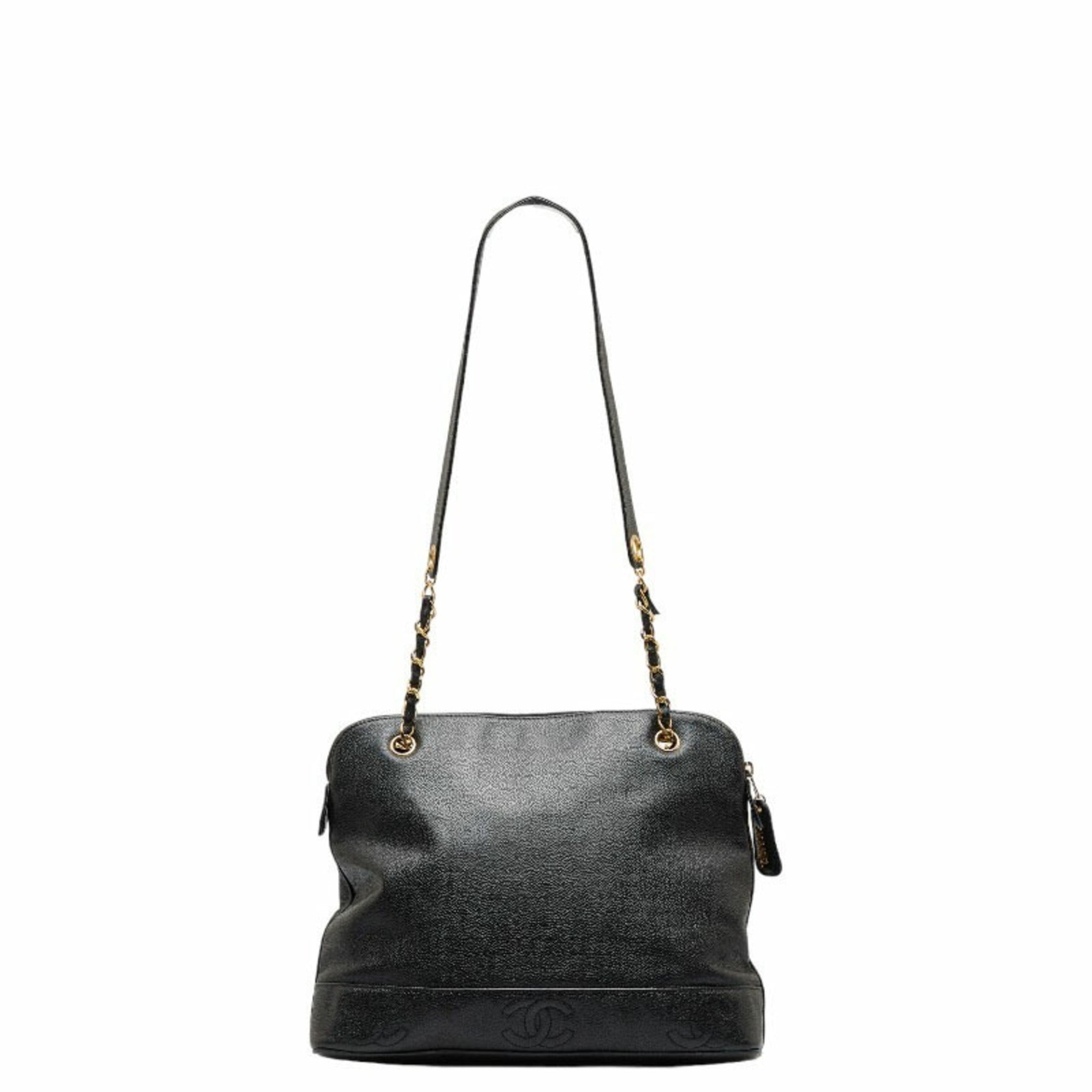 CHANEL Triple Coco Mark Chain Shoulder Bag Black Caviar Skin Women's