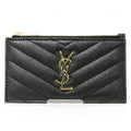 SAINT LAURENT Monogram Fragment Zip Card Case Coin Grain de Poudre Embossed Leather 607915 Black Gold Hardware