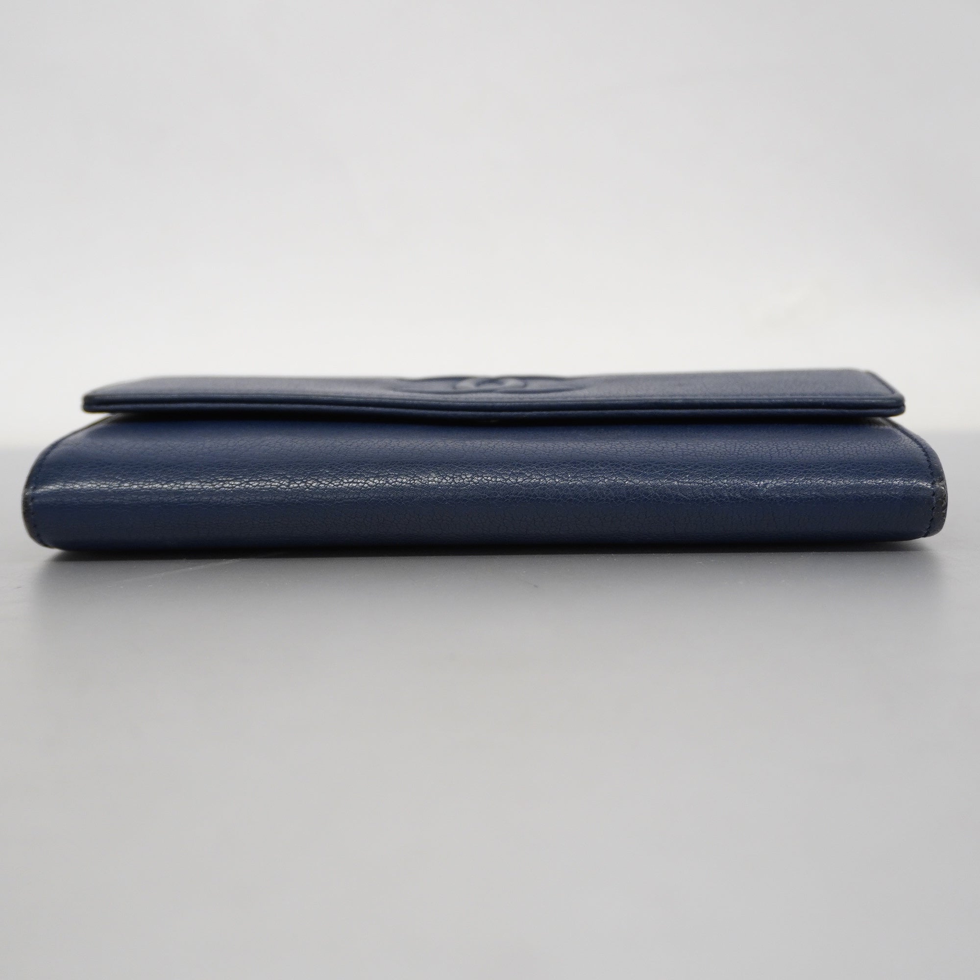 CHANEL  Bi-fold Long Wallet Gold Hardware Navy