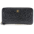 CHANEL Camellia Emboss Cocomark A82281 Matte Caviar Skin Black Women's Long Wallet