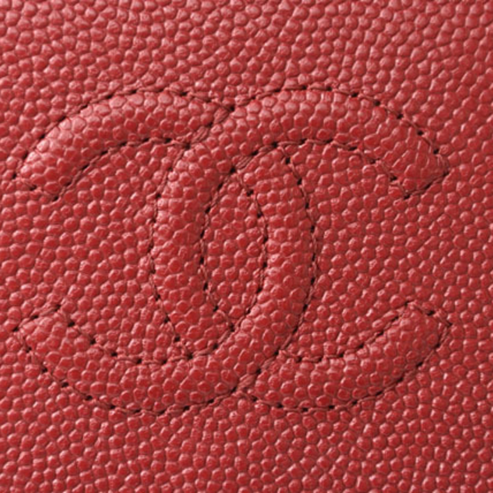 CHANEL wallet  here mark caviar skin dark red
