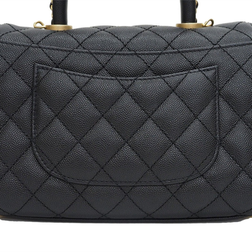 CHANEL Coco Handle Handbag Black A92990 Caviar Skin Women's