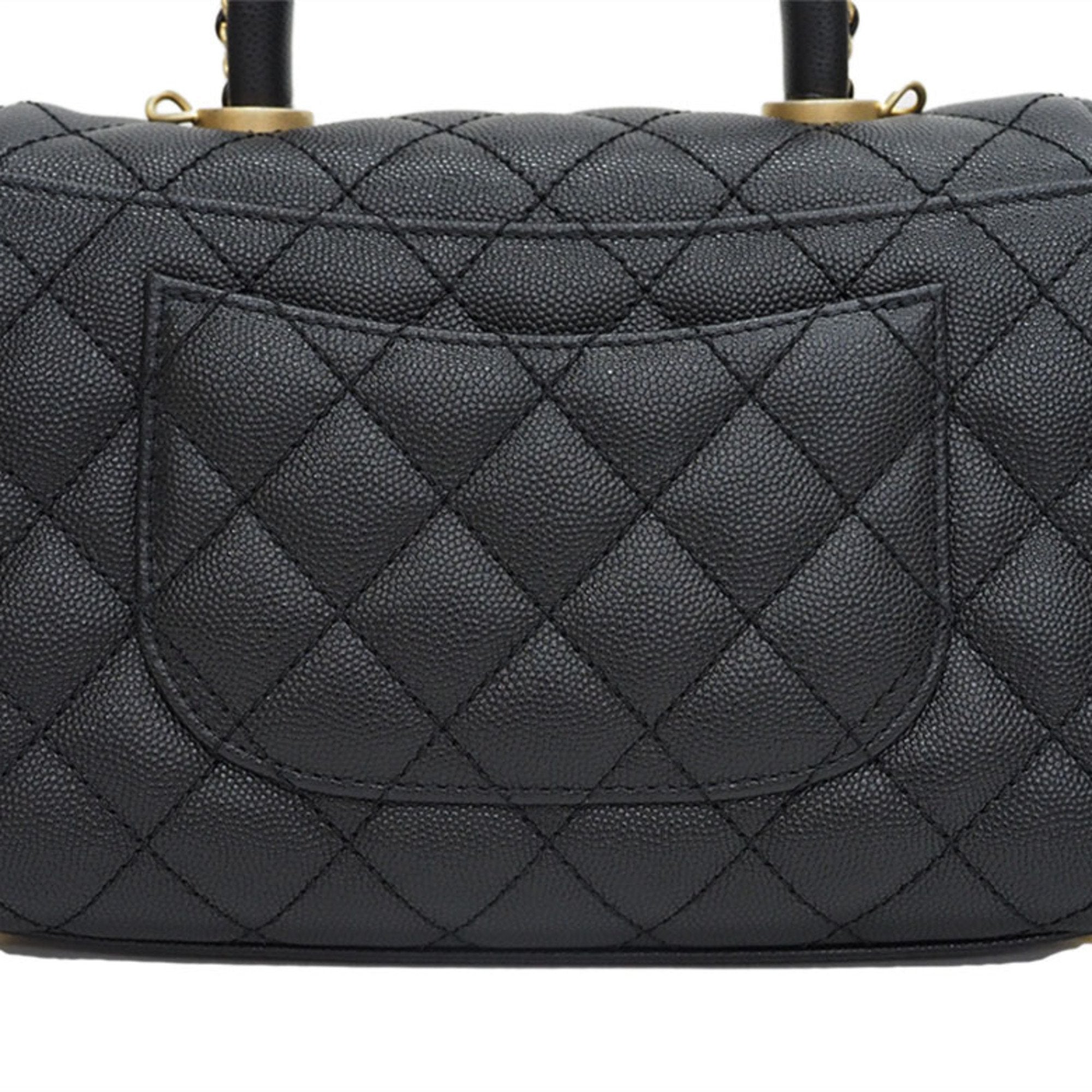 CHANEL Coco Handle Handbag Black A92990 Caviar Skin Women's