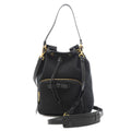 PRADA Logo Jacquard Drawstring 2Way Shoulder Ribbon Canvas Black 1BH097