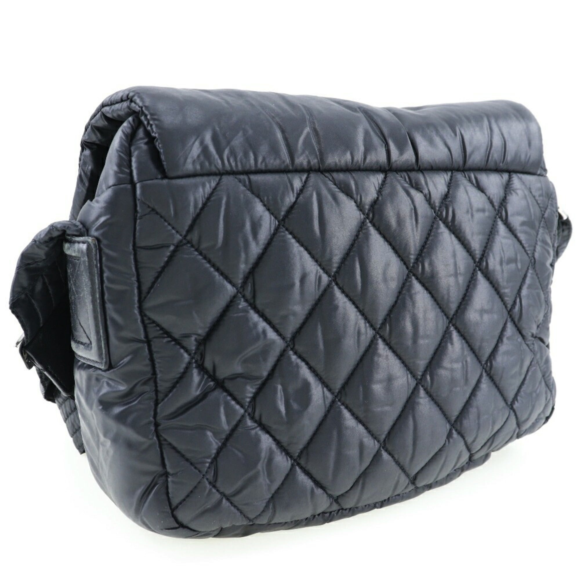 CHANEL Chocolate Bar Shoulder Bag Cococoon Nylon x Leather Made in France Black Crossbody Zipper bar Ladies