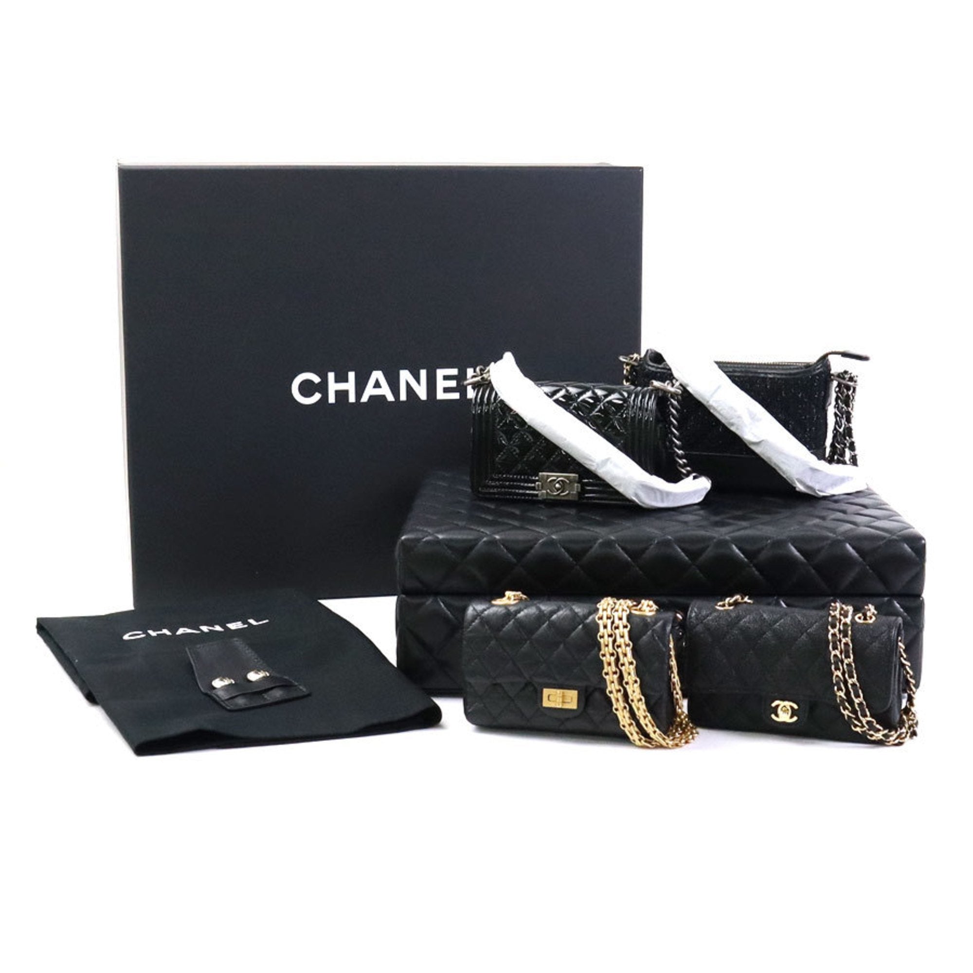 CHANEL Diagonal Shoulder Bag Trunk Mini 4 Piece Set Success Story Leather Black Women's