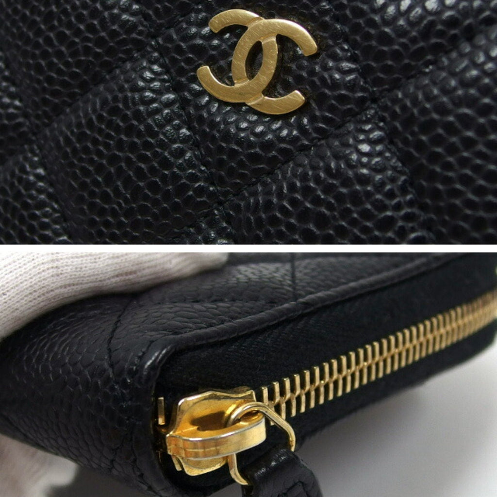 CHANEL Matelasse round long wallet caviar skin
