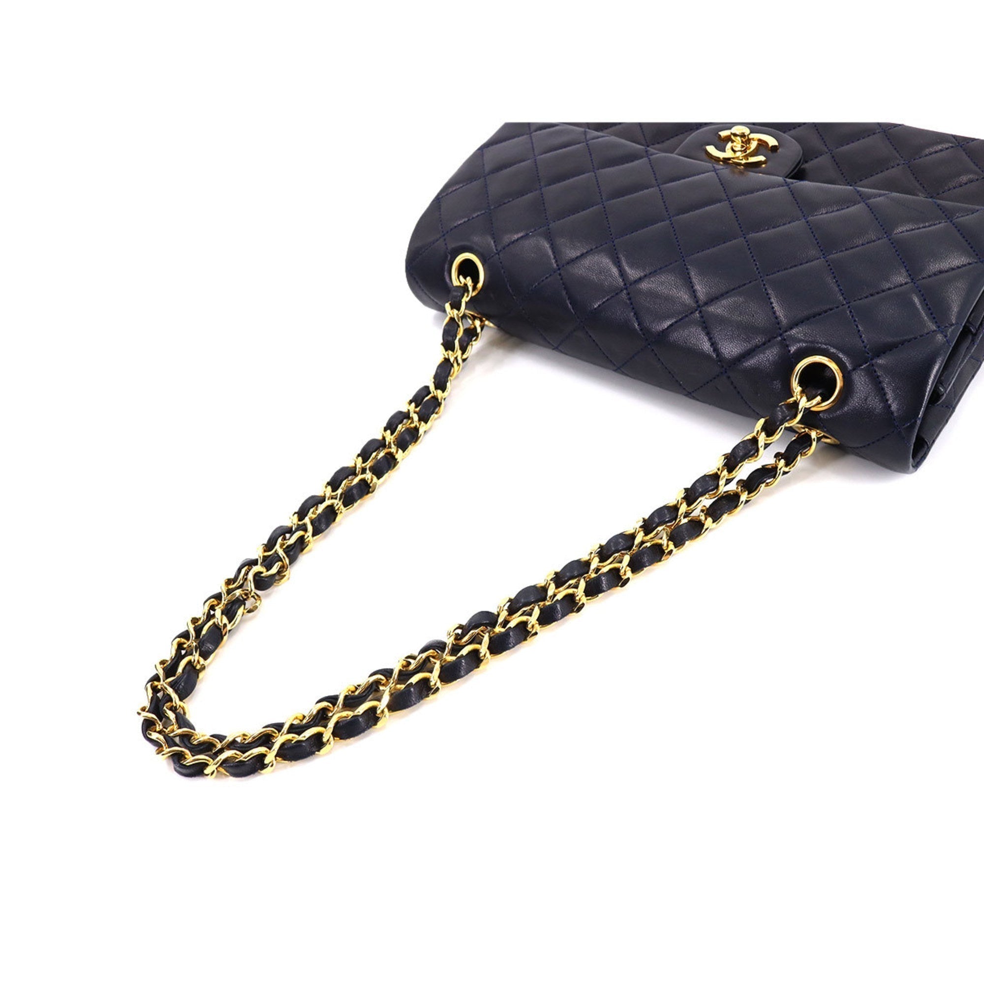 Chanel matelasse 25 chain shoulder bag leather navy A01112 gold metal fittings vintage Matelasse Bag
