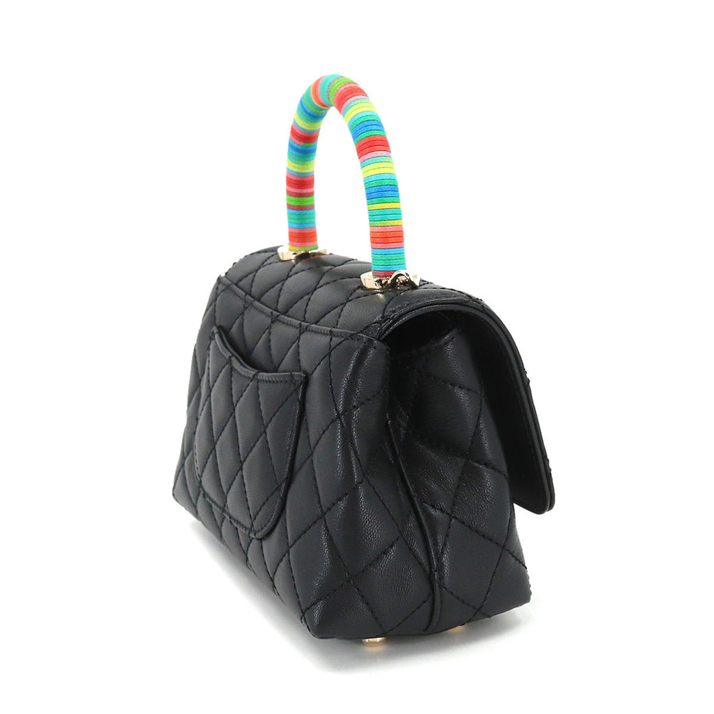 CHANEL here handle matelasse 2way hand shoulder bag leather black rainbow AS2215 Matelasse Bag