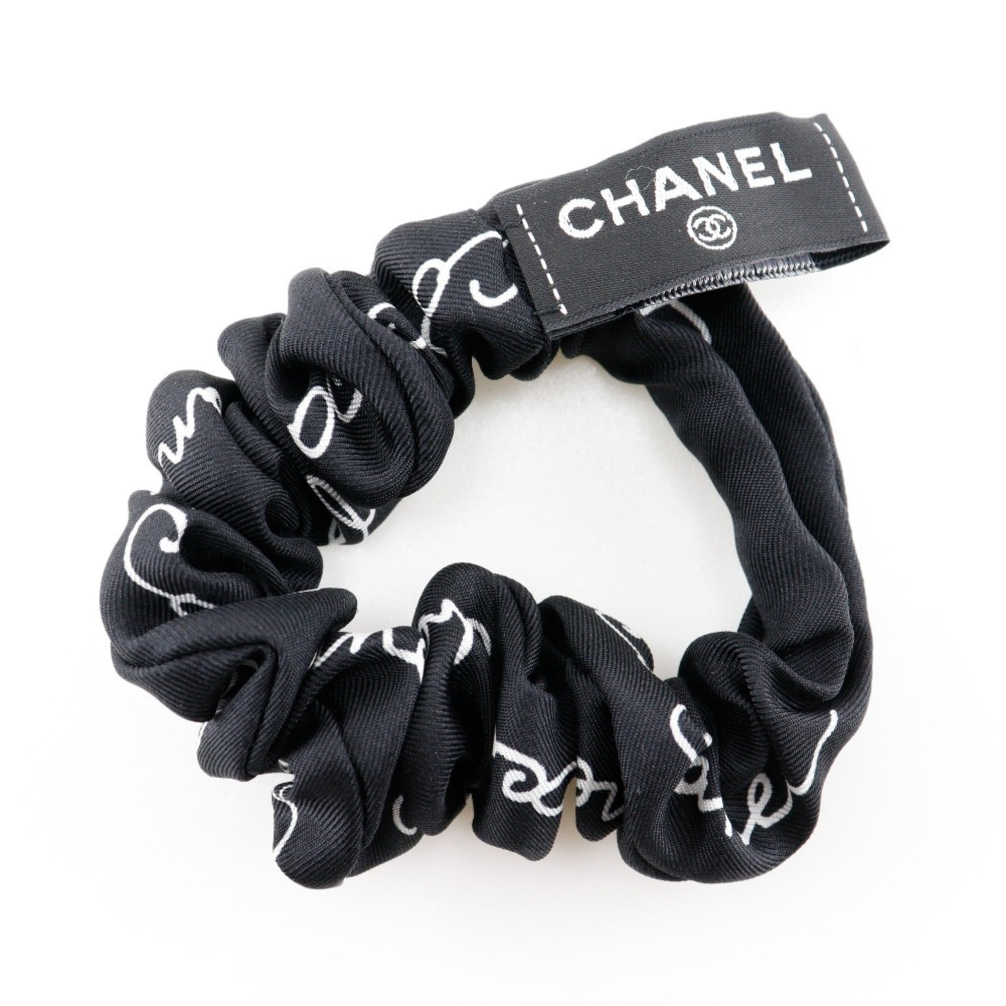 CHANEL Ribbon Scrunchie Other Accessories Coco Mark Logo Silk Black/White Women's