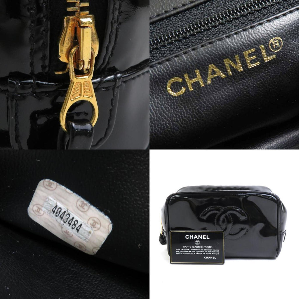 CHANEL Pouch Multi Case Coco Mark Patent Leather Black Gold Women's e56008f