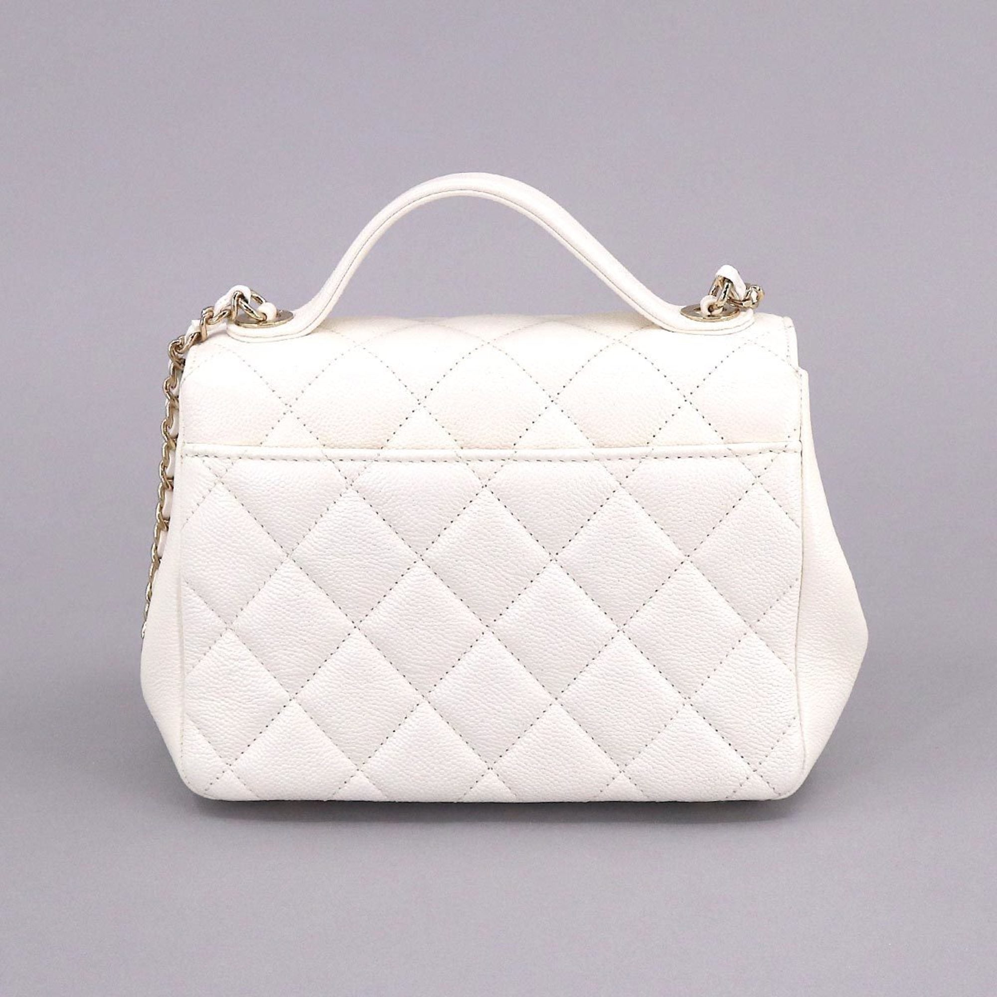 CHANEL Matelasse Business Affinity 2way Hand Shoulder Bag Caviar Skin White A93607