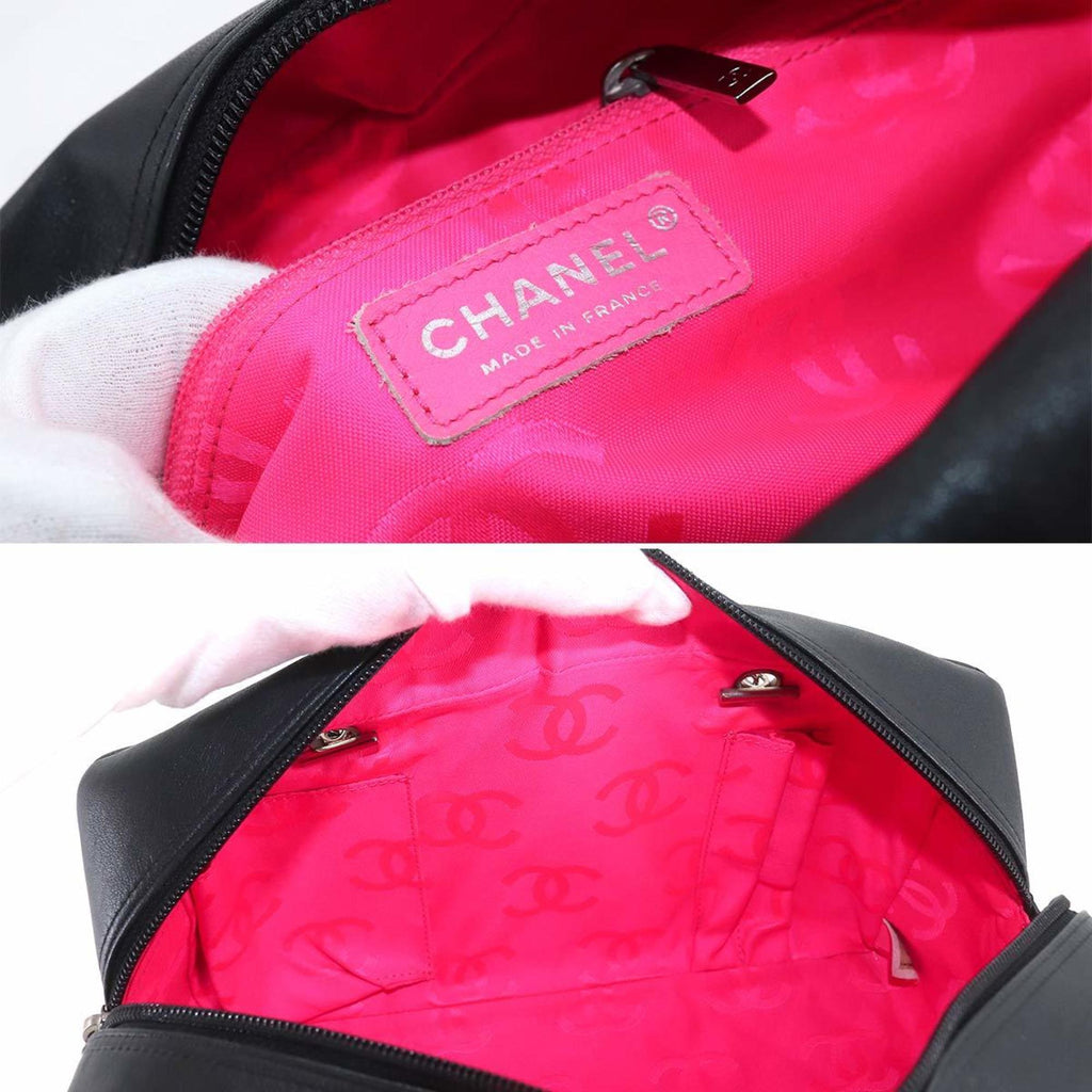 CHANEL Cambon Line Bowling Shoulder Bag Leather Black White A25171