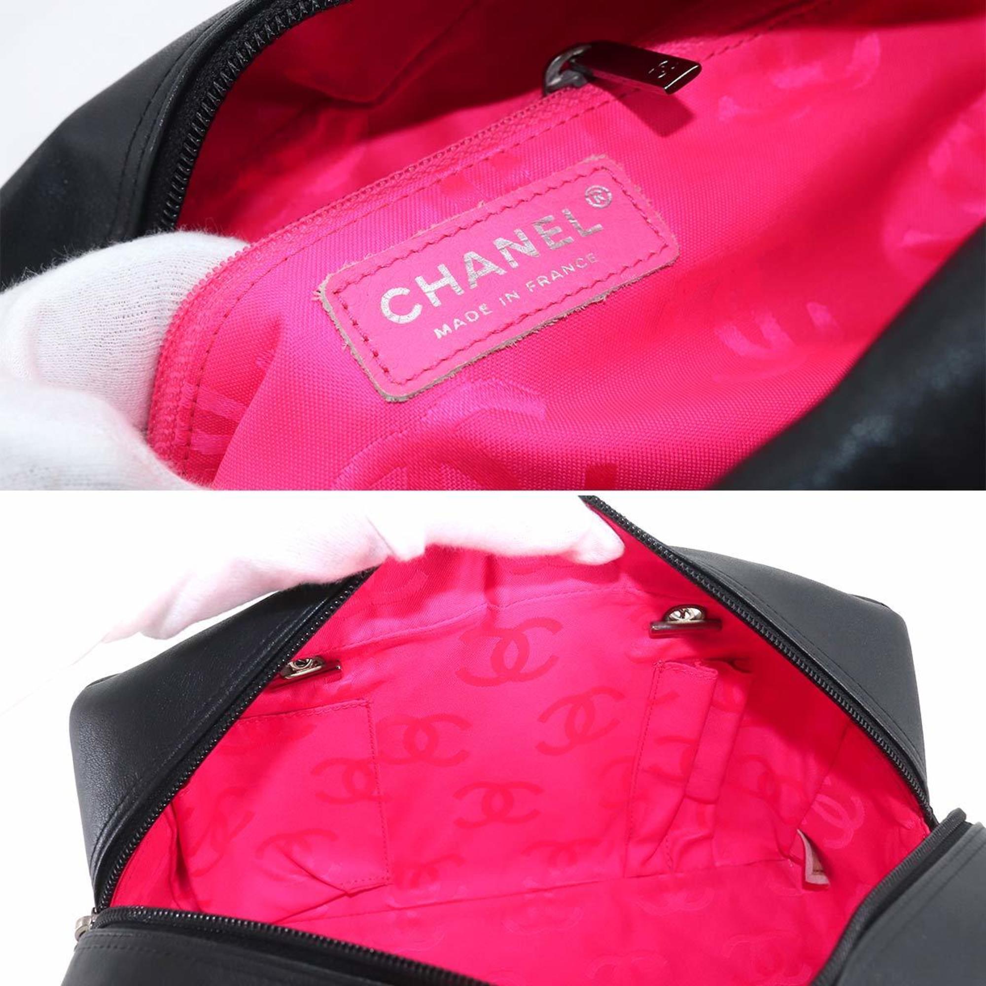CHANEL Cambon Line Bowling Shoulder Bag Leather Black White A25171