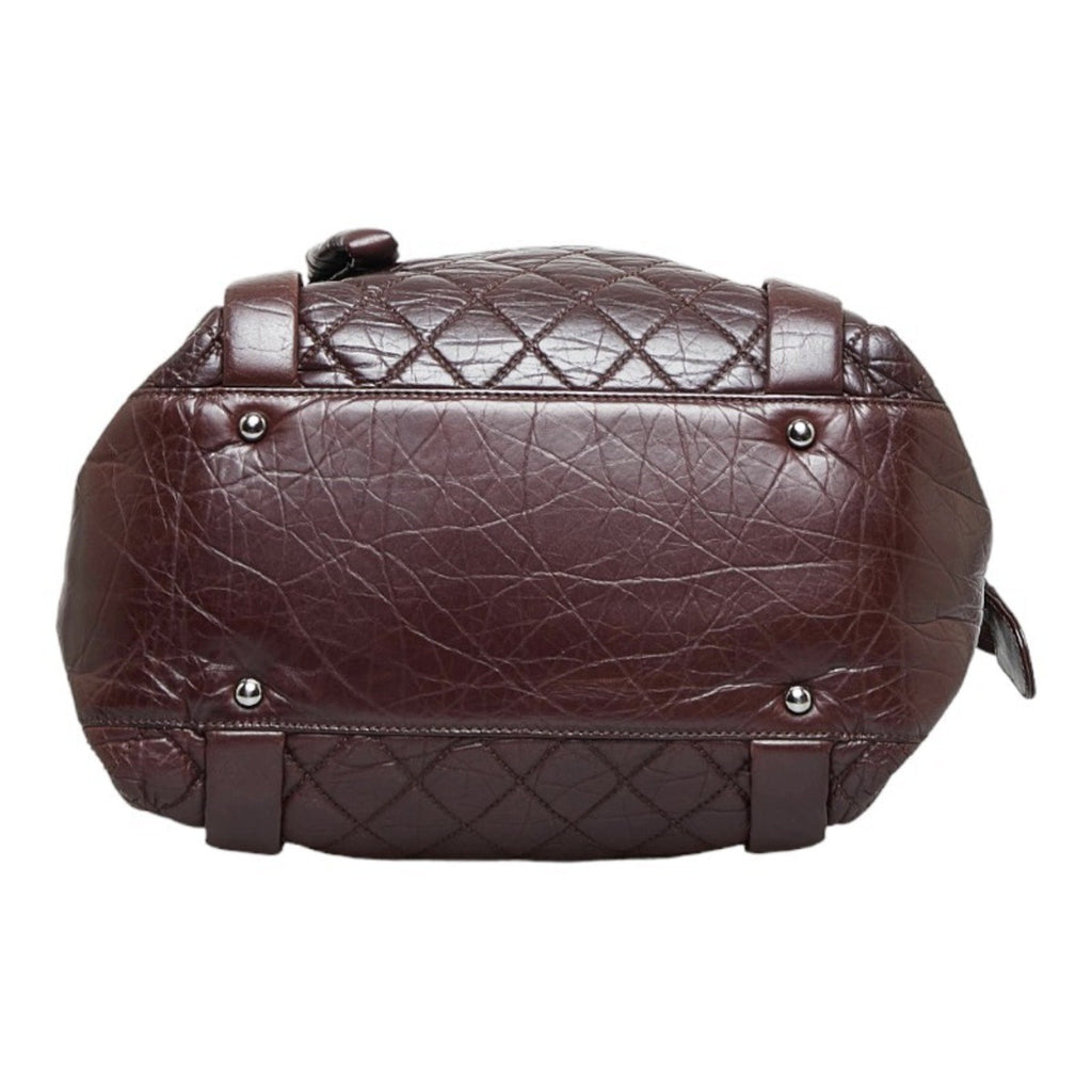 CHANEL Cocomark Luxury Line Chain Shoulder Bag Tote Brown Silver Leather Ladies