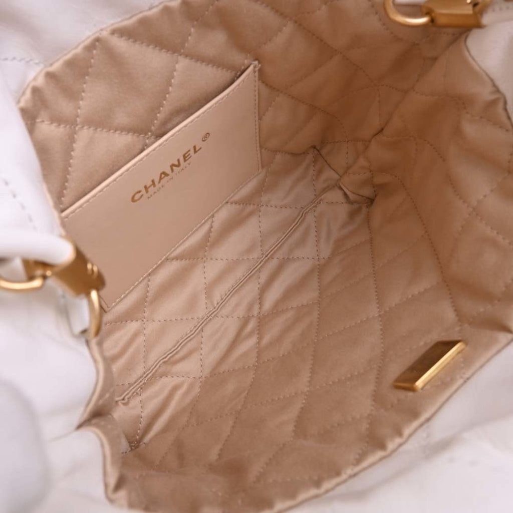 CHANEL Leather 22 Handbag Chain Shoulder Bag White Ladies