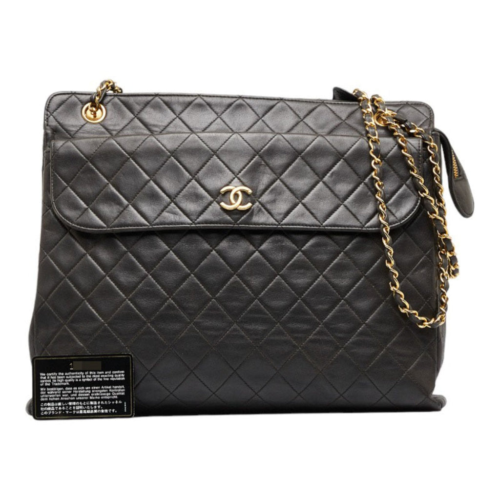 CHANEL matelasse here mark chain shoulder bag tote black gold lambskin ladies