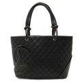 CHANEL Cambon Line Coco Mark Large Tote Shoulder Bag Soft Calf Enamel Black Pink A25169