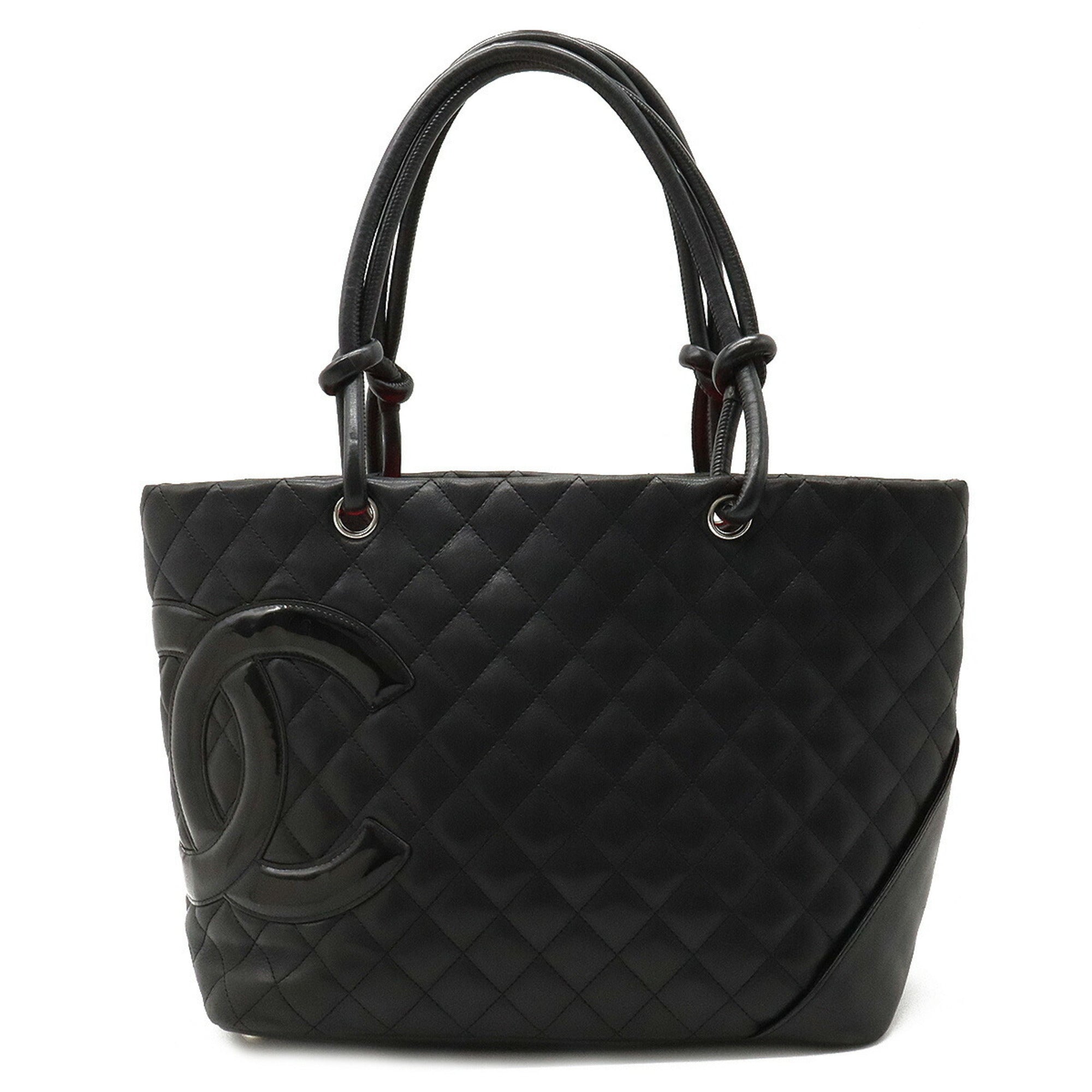 CHANEL Cambon Line Coco Mark Large Tote Shoulder Bag Soft Calf Enamel Black Pink A25169