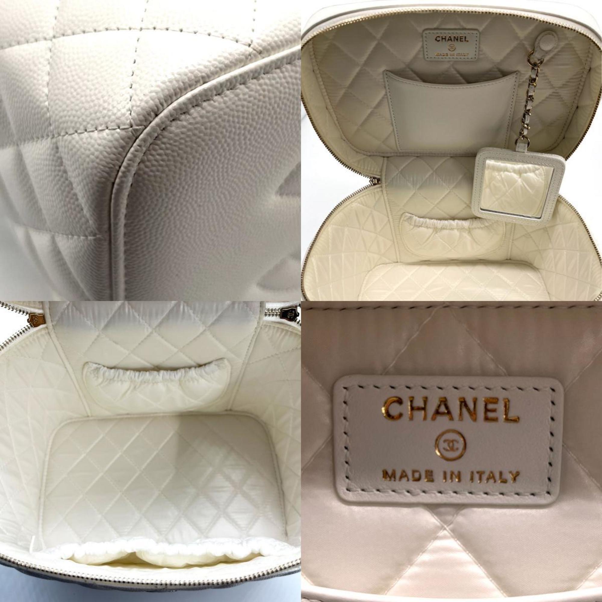 CHANEL Handbag Vanity Bag Coco Mark Matelasse Caviar Skin Leather White Ladies