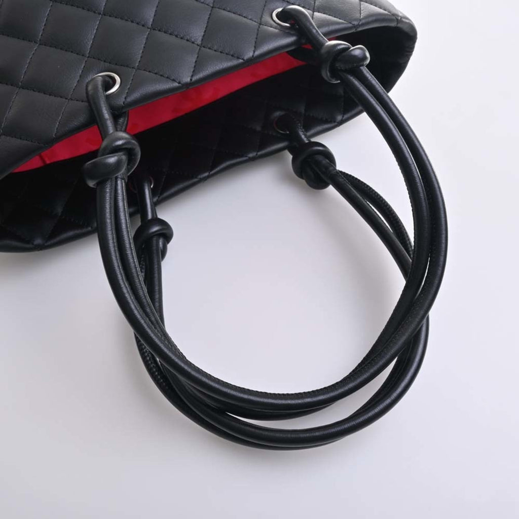 CHANEL Leather Cambon Coco Mark Small Tote Bag Black Ladies
