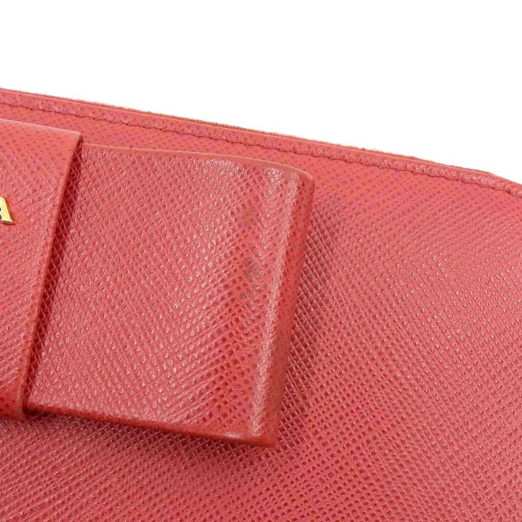 Prada ribbon round fastener long wallet saffiano leather red 1ML506 FUOCO