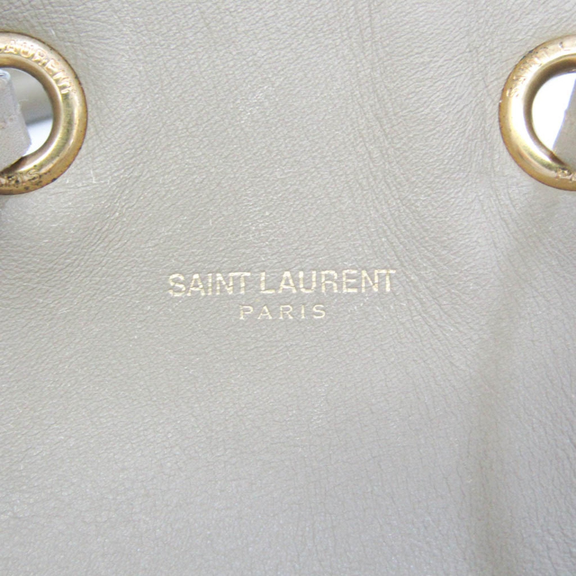 SAINT LAURENT 340239 Women's Leather Shoulder Bag Gray Beige