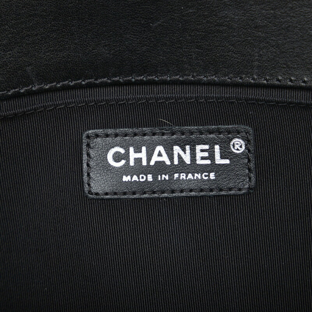 CHANEL Boy Coco Mark Bicolor Chain Shoulder Bag Beige Black Lambskin Ladies