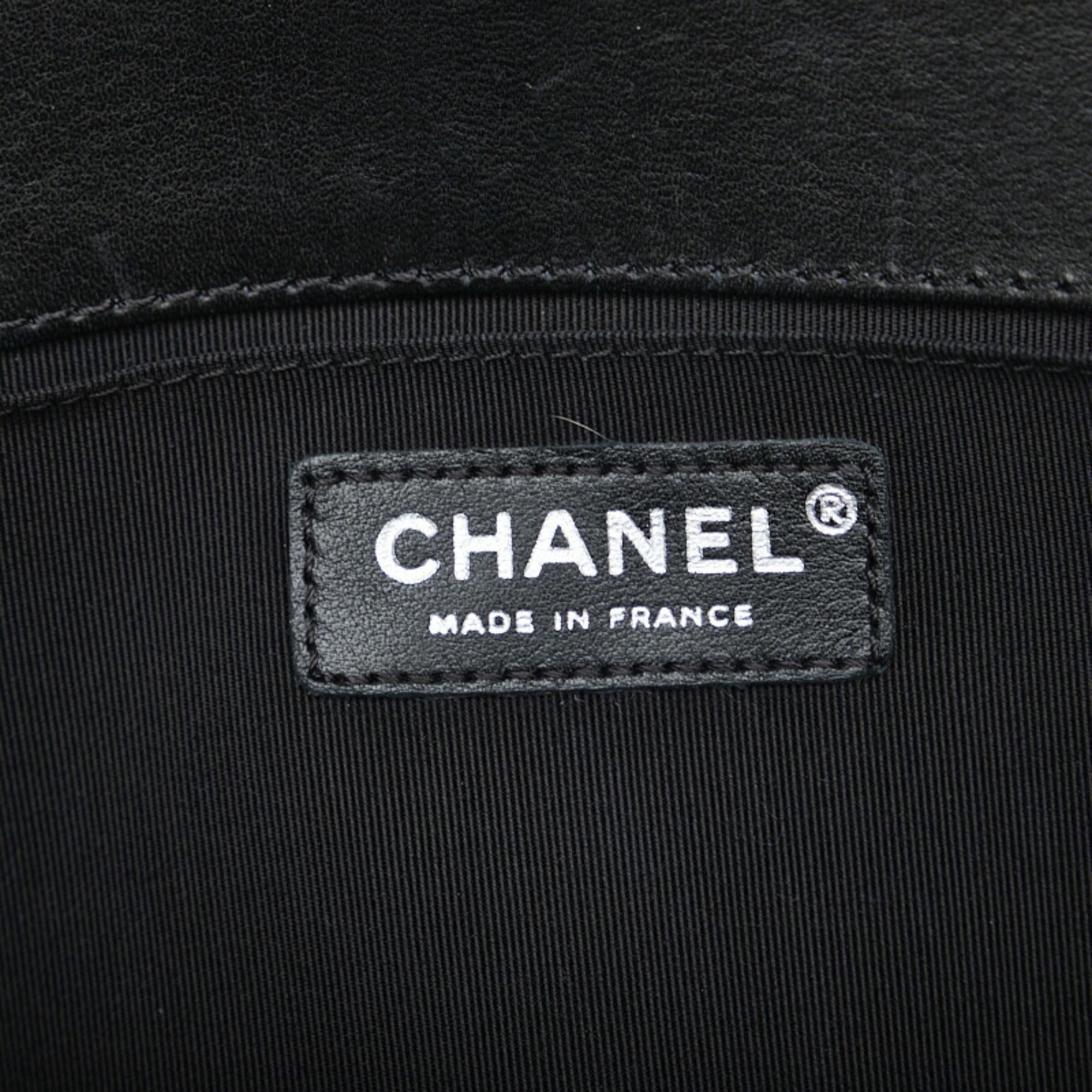 CHANEL Boy Coco Mark Bicolor Chain Shoulder Bag Beige Black Lambskin Ladies