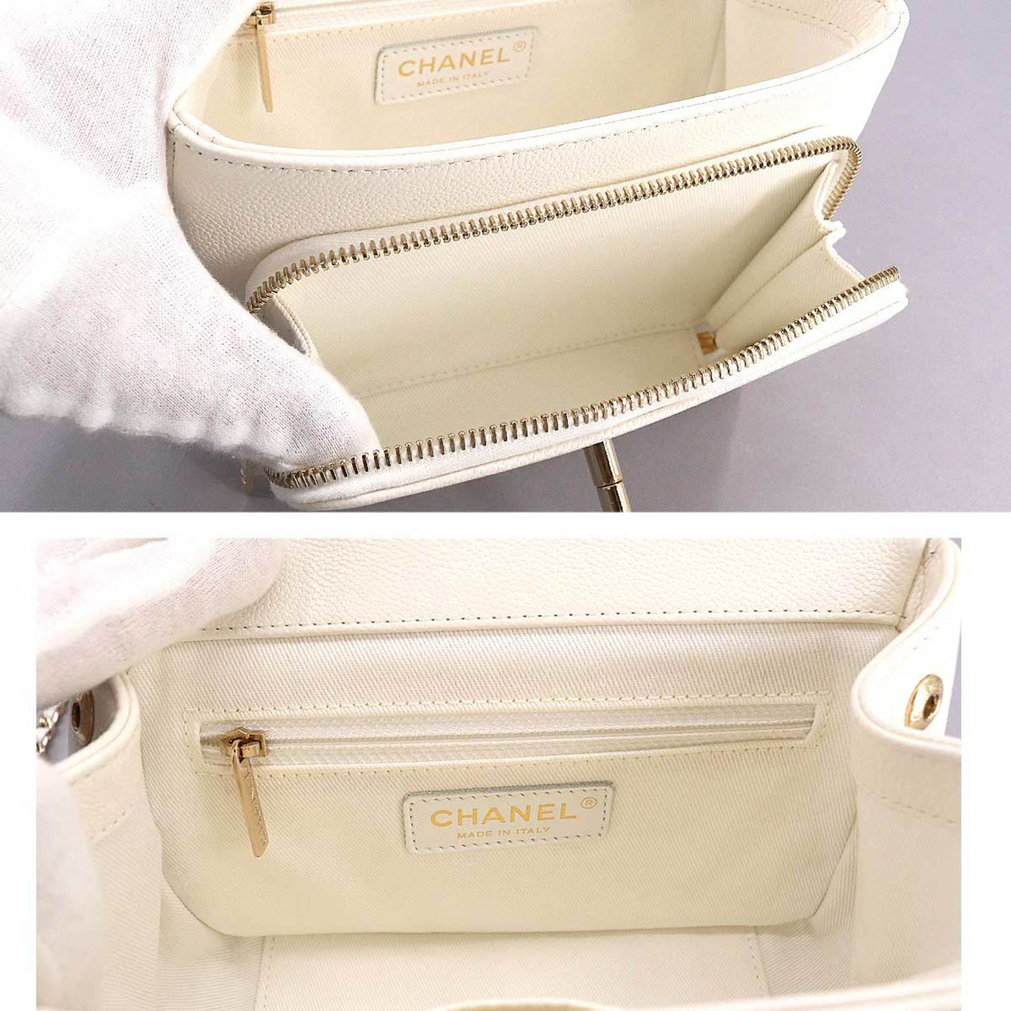 CHANEL Matelasse Business Affinity 2way Hand Shoulder Bag Caviar Skin White A93607