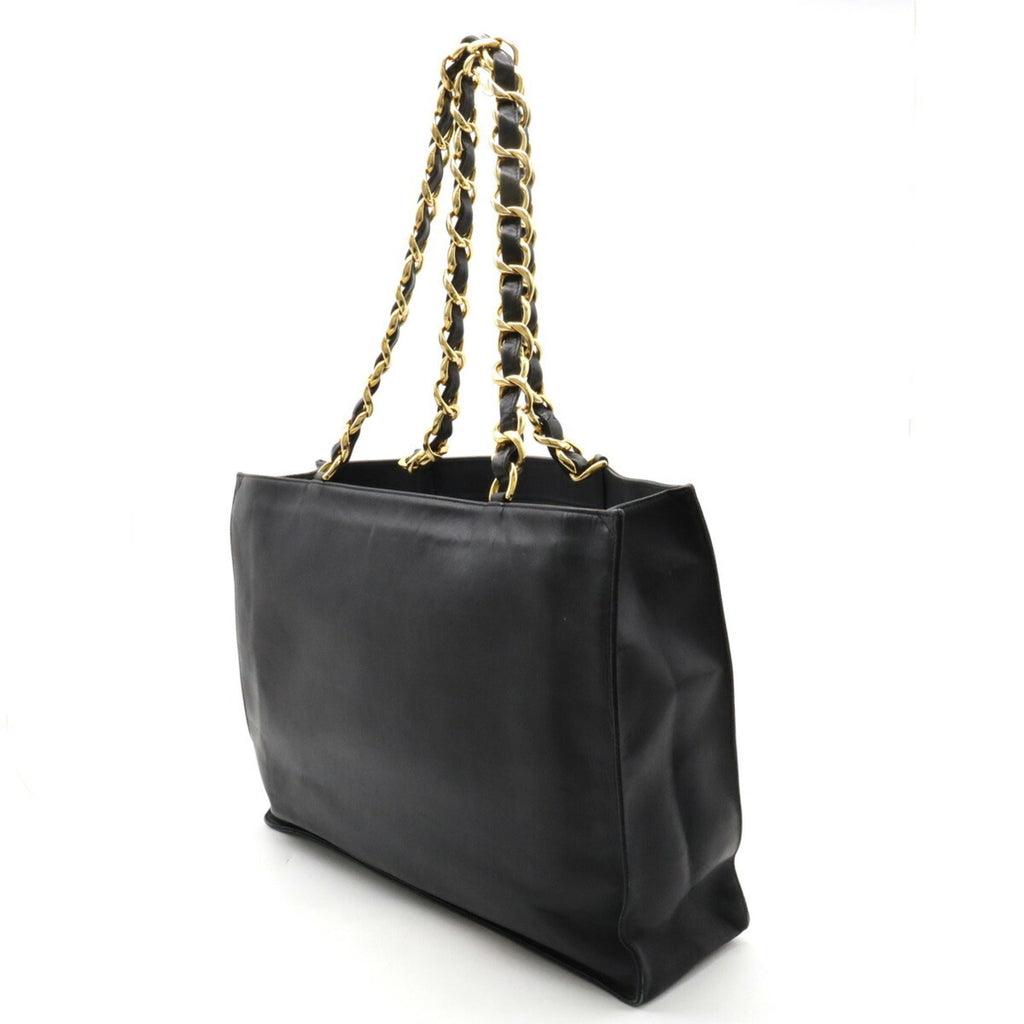 CHANEL here mark chain tote bag large shoulder leather black
