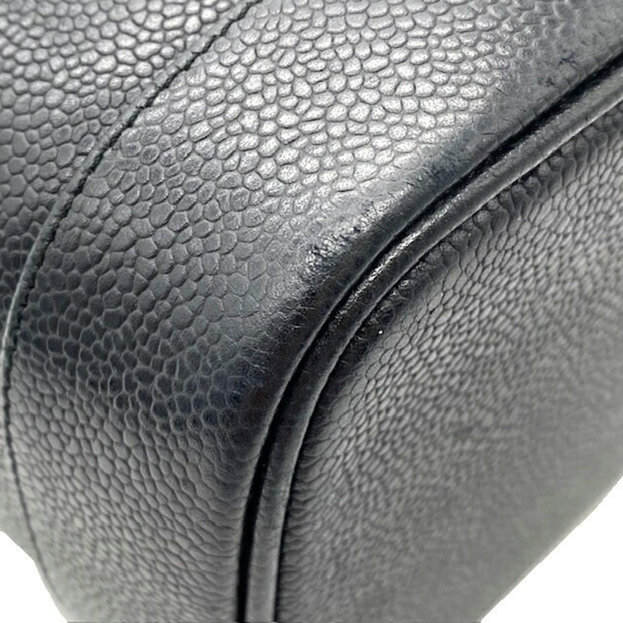 CHANEL Vanity Bag Coco Mark Caviar Skin Women's Black