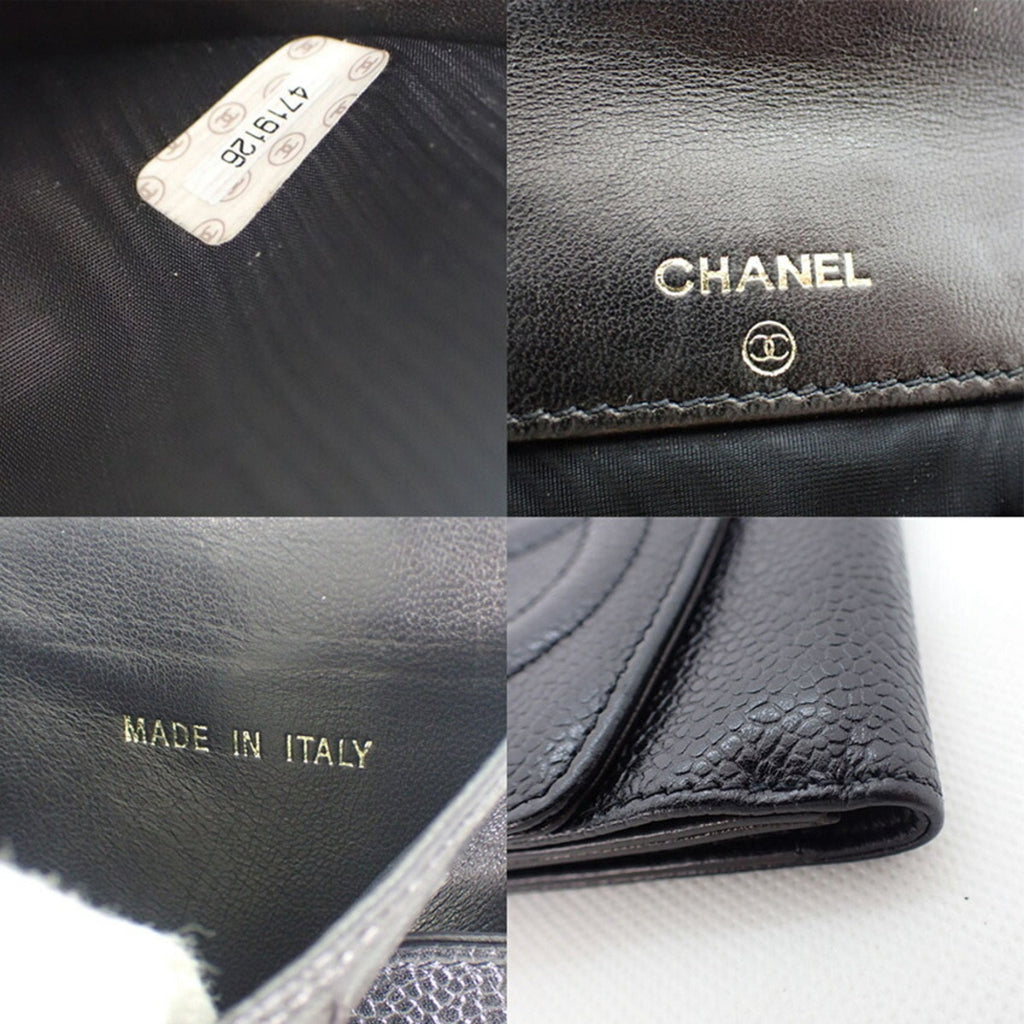 CHANEL caviar skin black trifold wallet
