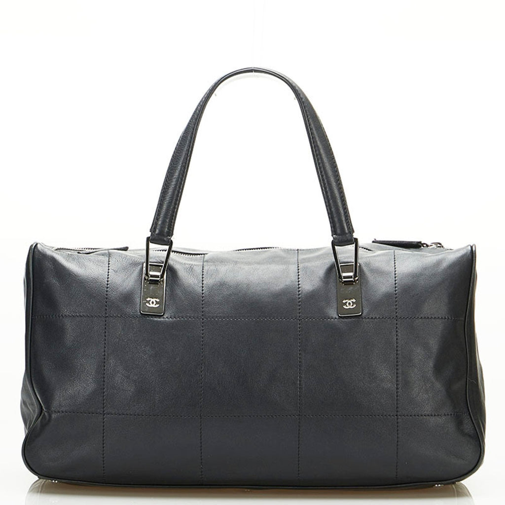 CHANEL Chocolate Bar Coco Mark Handbag Boston Bag Black Leather Ladies