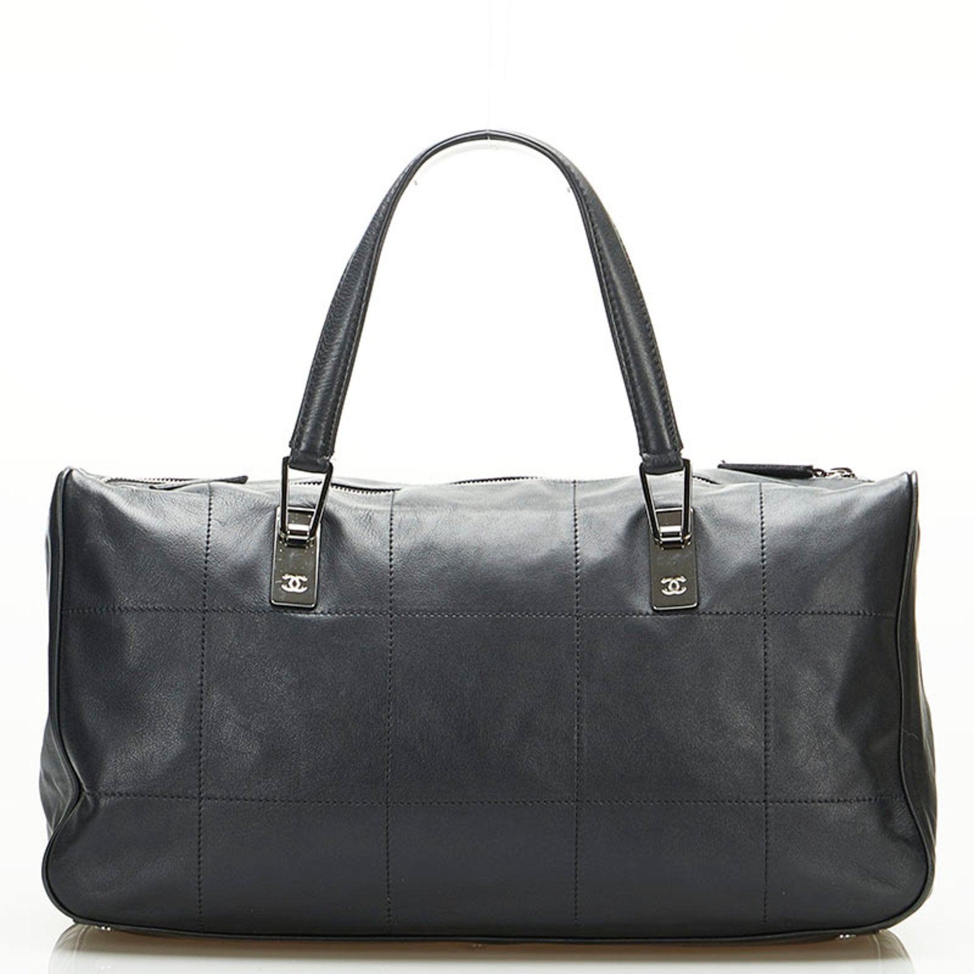 CHANEL Chocolate Bar Coco Mark Handbag Boston Bag Black Leather Ladies